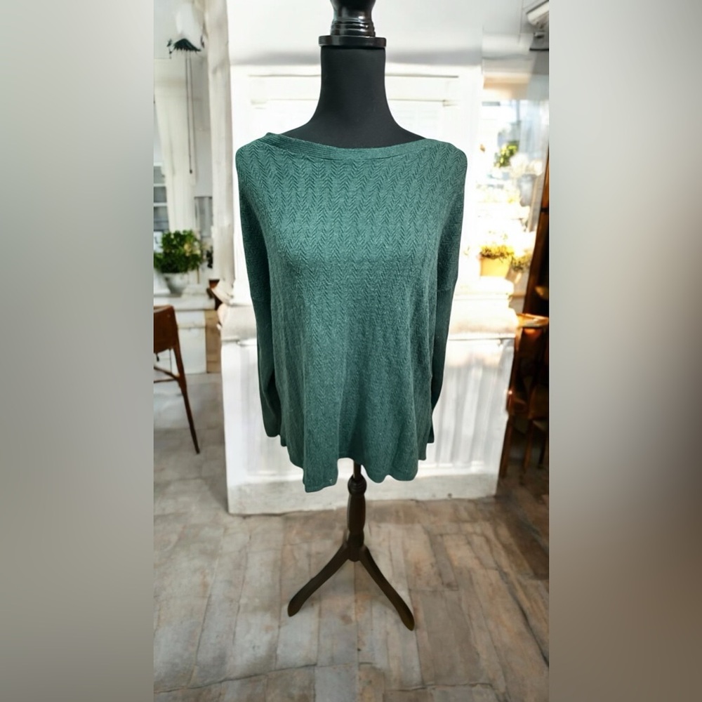Fat Face Green Boat Neck Sweater with Cable Knit Texture